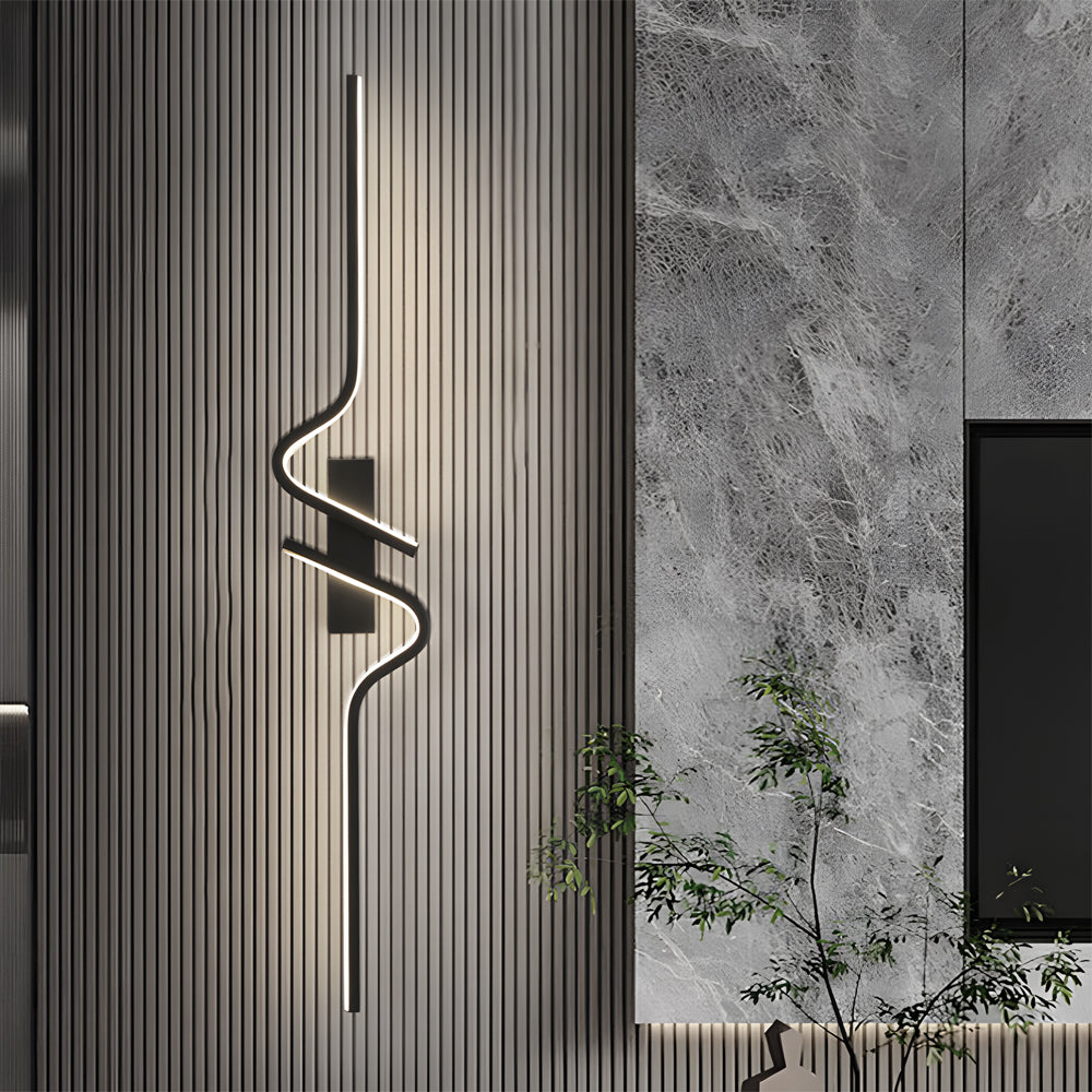 Modern Wavy Black LED Wall Sconce Linear Aluminum Minimalist Indoor Lighting Fixture