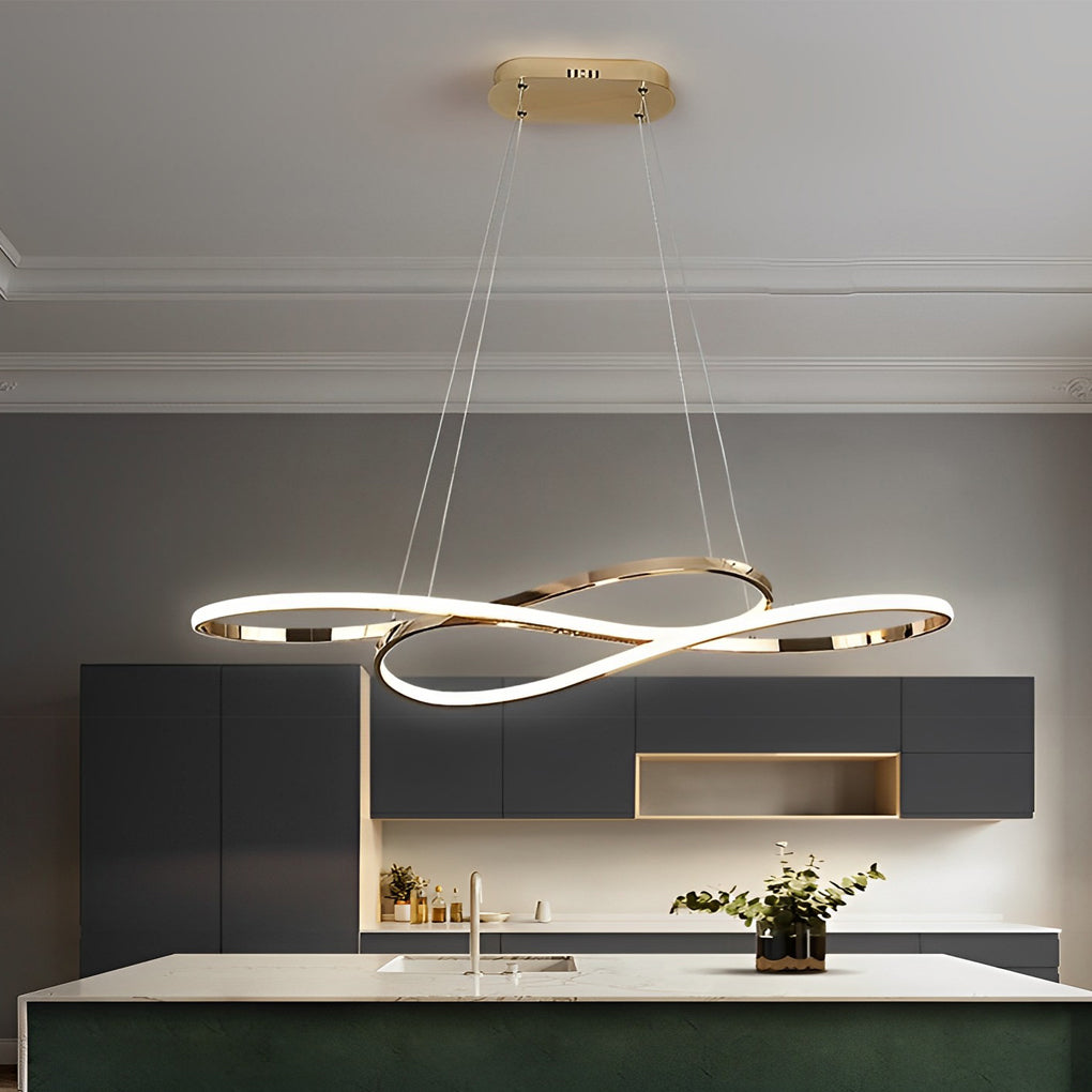 Modern Wavy Double 8 Shaped LED Chandelier Dimmable Nordic Pendant Light for Dining Room and Living Area