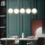 Modern Wavy Gold Linear Island Light with Glass Globe Shades for Dining Room and Kitchen