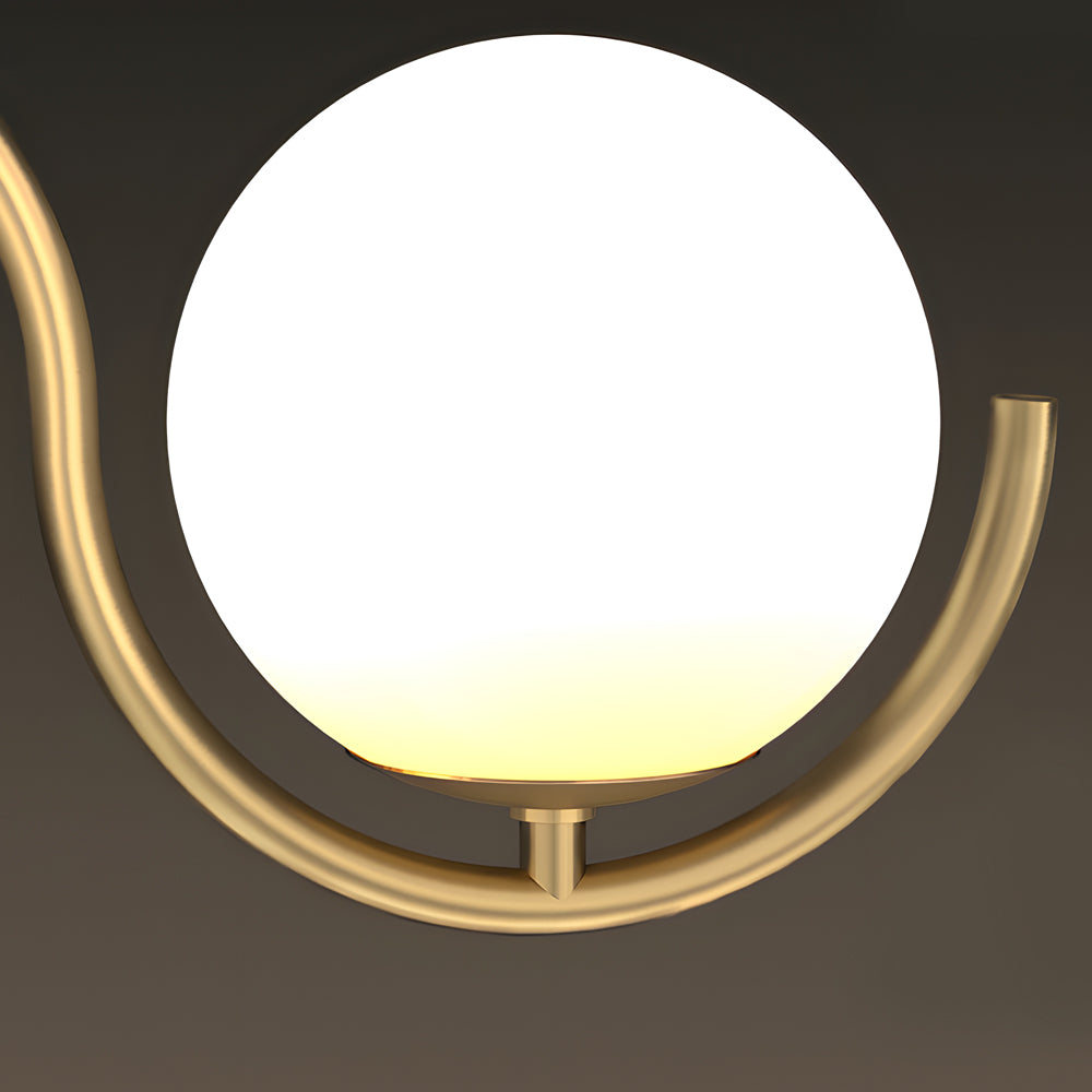 Modern Wavy Gold Linear Island Light with Glass Globe Shades for Dining Room and Kitchen