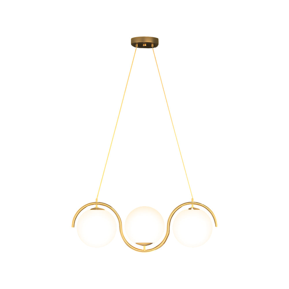Modern Wavy Gold Linear Island Light with Glass Globe Shades for Dining Room and Kitchen