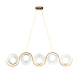 Modern Wavy Gold Linear Island Light with Glass Globe Shades for Dining Room and Kitchen