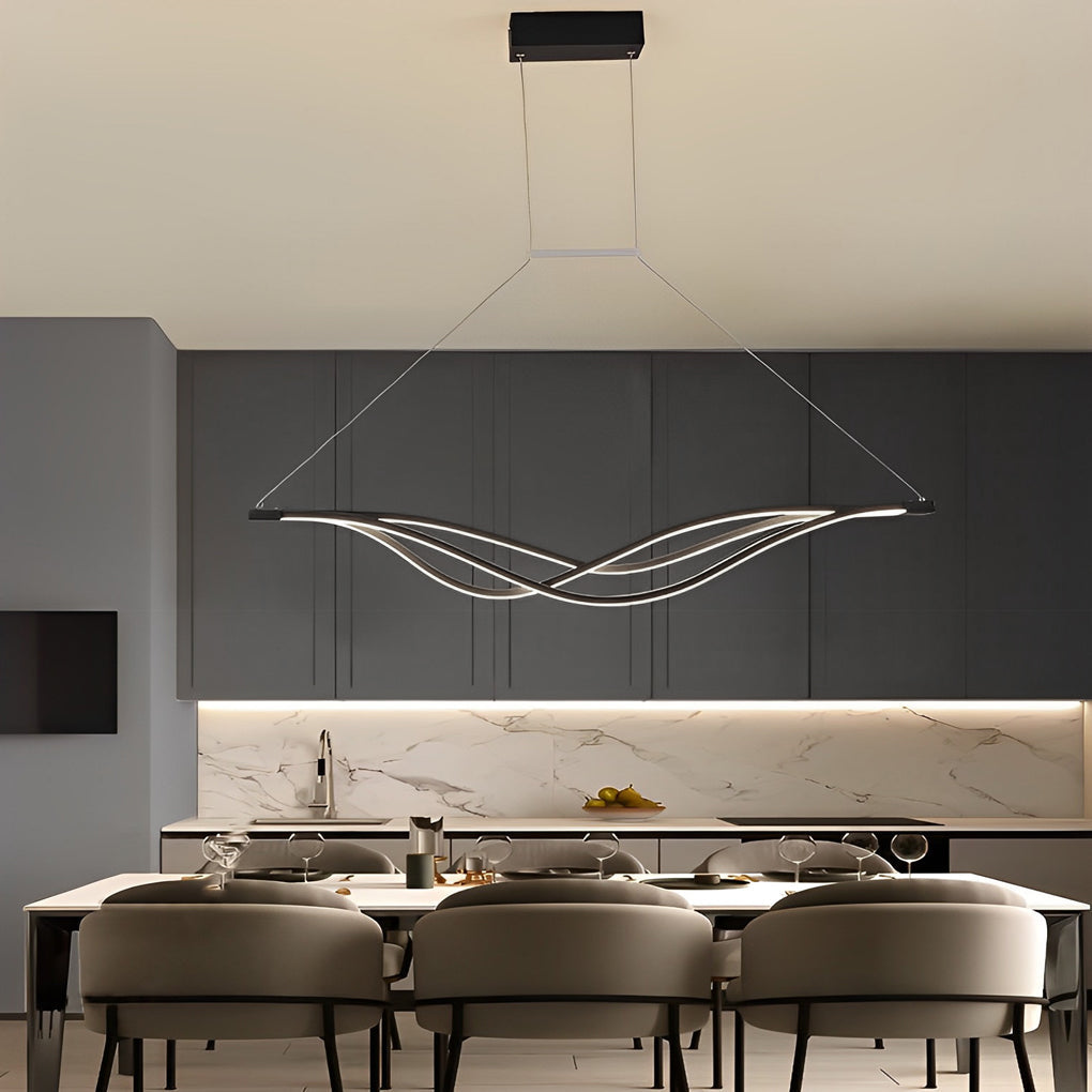 Modern Wavy LED Chandelier Dimmable Nordic Pendant Light with Remote Control for Dining Room Gold and Black