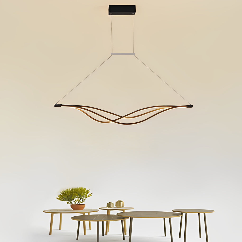 Modern Wavy LED Chandelier Dimmable Nordic Pendant Light with Remote Control for Dining Room Gold and Black