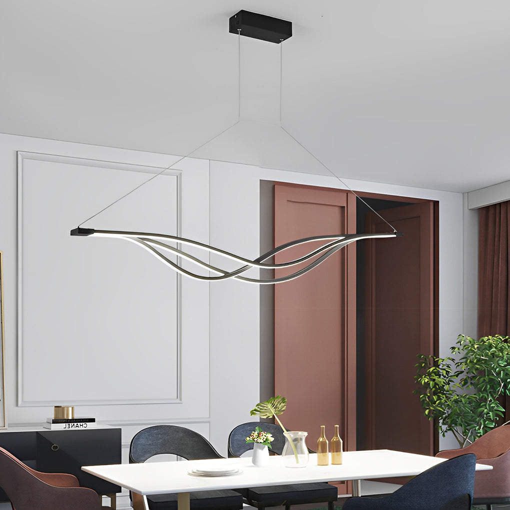 Modern Wavy LED Chandelier Dimmable Nordic Pendant Light with Remote Control for Dining Room Gold and Black