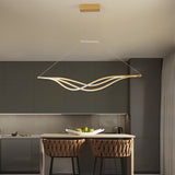 Modern Wavy LED Chandelier Dimmable Nordic Pendant Light with Remote Control for Dining Room Gold and Black