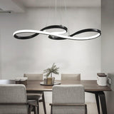 Modern Wavy LED Chandelier Metal and Silica Gel Abstract Curved Strip Pendant Light for Dining Room