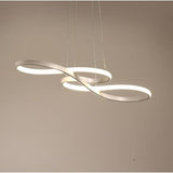 Modern Wavy LED Chandelier Metal and Silica Gel Abstract Curved Strip Pendant Light for Dining Room