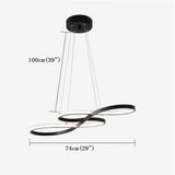 Modern Wavy LED Chandelier Metal and Silica Gel Abstract Curved Strip Pendant Light for Dining Room