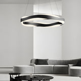 Modern Wavy LED Pendant Light Black Linear and Round Textured Acrylic Chandelier for Living Room