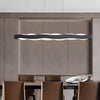 Modern Wavy LED Pendant Light Black Linear and Round Textured Acrylic Chandelier for Living Room