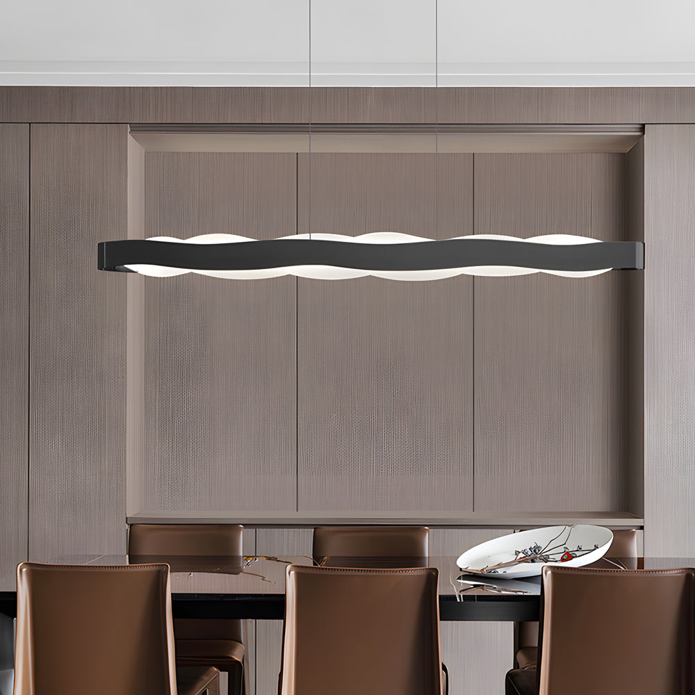 Modern Wavy LED Pendant Light Black Linear and Round Textured Acrylic Chandelier for Living Room