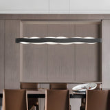 Modern Wavy LED Pendant Light Black Linear and Round Textured Acrylic Chandelier for Living Room