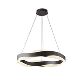 Modern Wavy LED Pendant Light Black Linear and Round Textured Acrylic Chandelier for Living Room