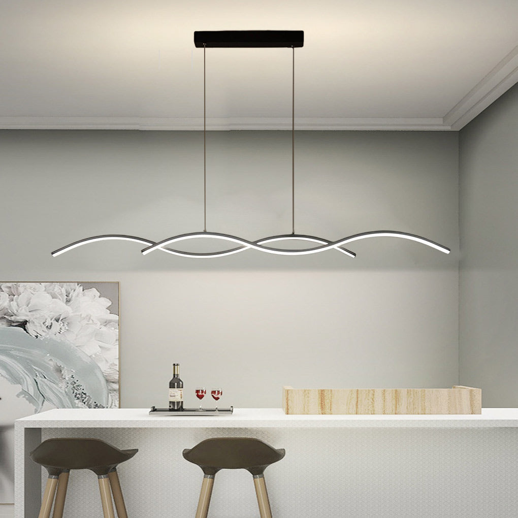 Modern Wavy LED Pendant Light Minimalist Nordic Dining Room Chandelier Adjustable Aluminum Hanging Fixture