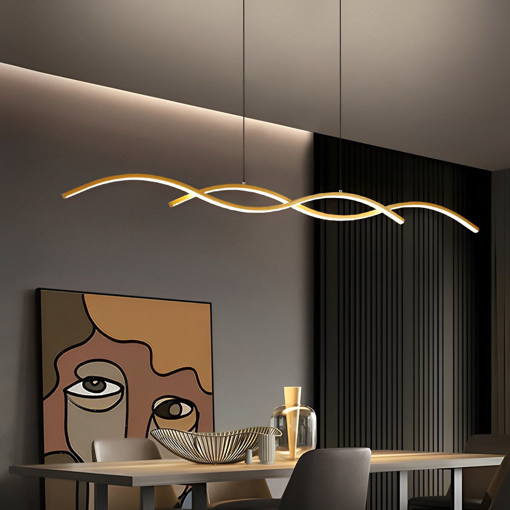 Modern Wavy LED Pendant Light Minimalist Nordic Dining Room Chandelier Adjustable Aluminum Hanging Fixture