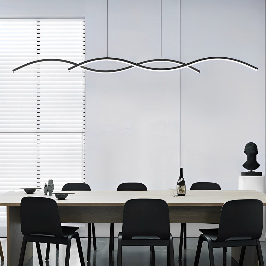 Modern Wavy LED Pendant Light Minimalist Nordic Dining Room Chandelier Adjustable Aluminum Hanging Fixture