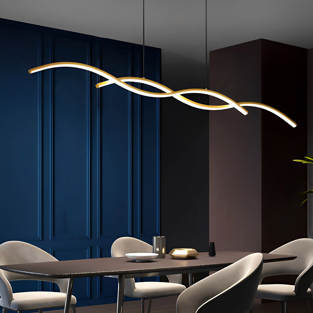 Modern Wavy LED Pendant Light Minimalist Nordic Dining Room Chandelier Adjustable Aluminum Hanging Fixture