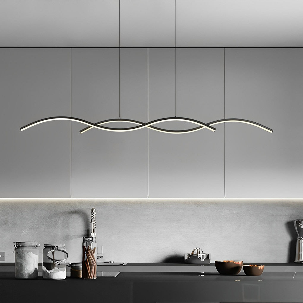Modern Wavy LED Pendant Light Minimalist Nordic Dining Room Chandelier Adjustable Aluminum Hanging Fixture
