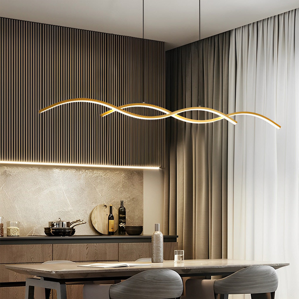Modern Wavy LED Pendant Light Minimalist Nordic Dining Room Chandelier Adjustable Aluminum Hanging Fixture