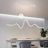 Modern Wavy Linear LED Kitchen Island Pendant Light with 3D Moon Shade 47 Inch