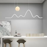 Modern Wavy Linear LED Kitchen Island Pendant Light with 3D Moon Shade 47 Inch