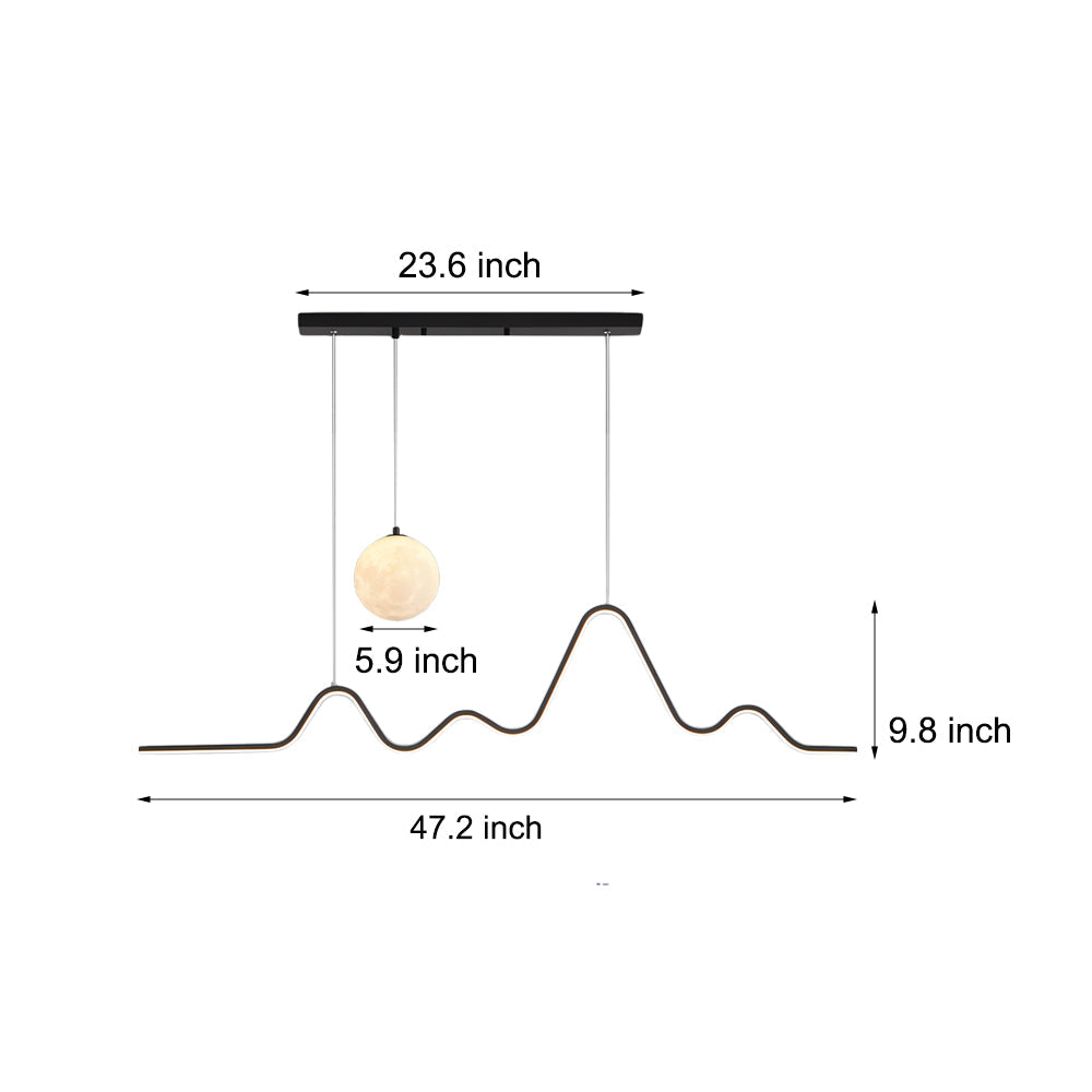 Modern Wavy Linear LED Kitchen Island Pendant Light with 3D Moon Shade 47 Inch