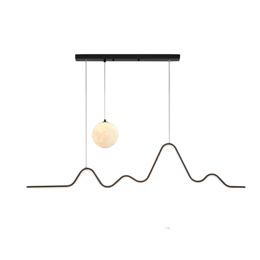 Modern Wavy Linear LED Kitchen Island Pendant Light with 3D Moon Shade 47 Inch