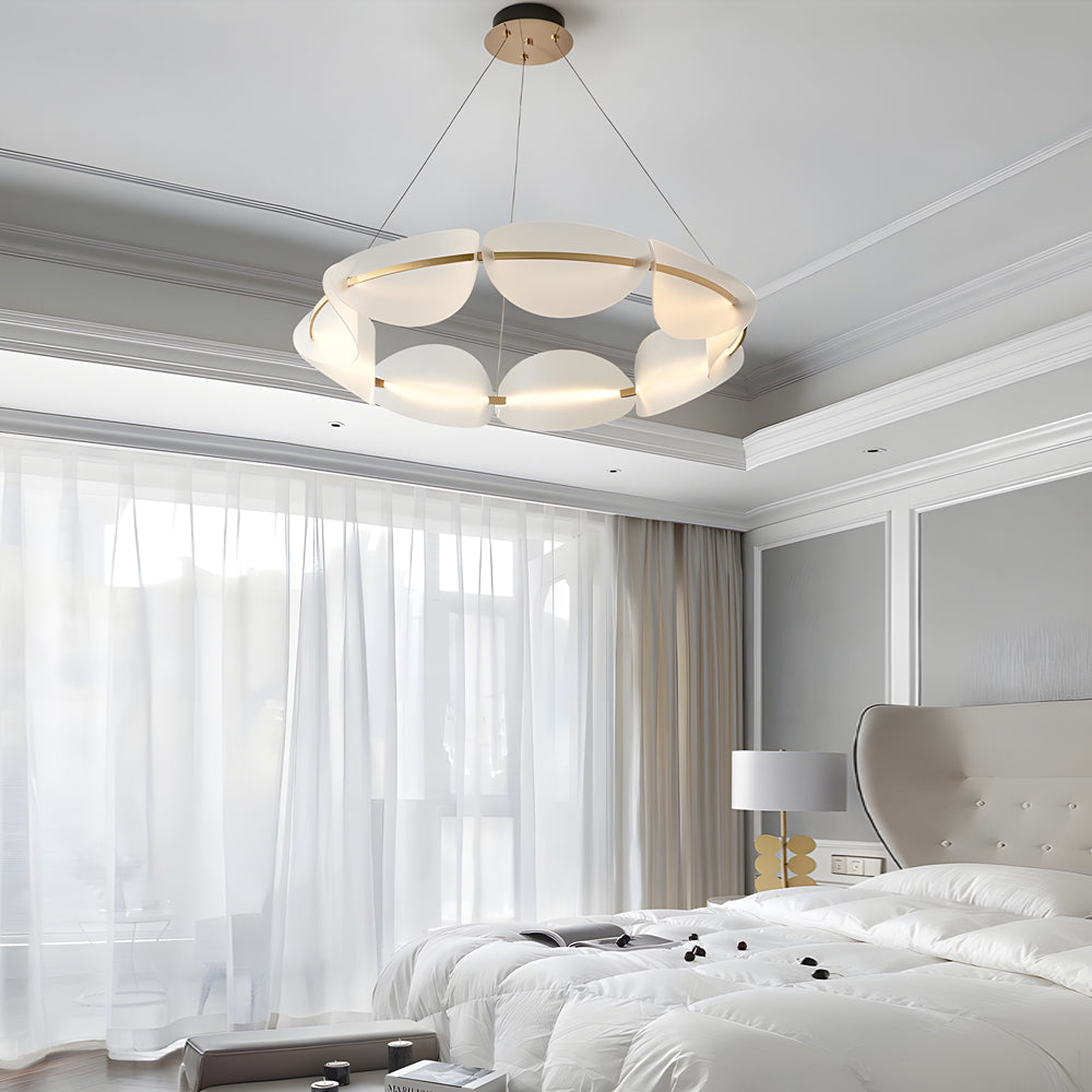 Modern White Acrylic Petal Ring Chandelier with Copper LED Pendant Lighting
