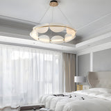 Modern White Acrylic Petal Ring Chandelier with Copper LED Pendant Lighting