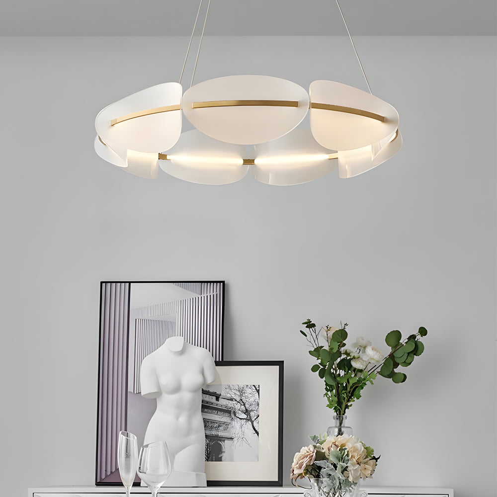 Modern White Acrylic Petal Ring Chandelier with Copper LED Pendant Lighting