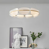Modern White Acrylic Petal Ring Chandelier with Copper LED Pendant Lighting