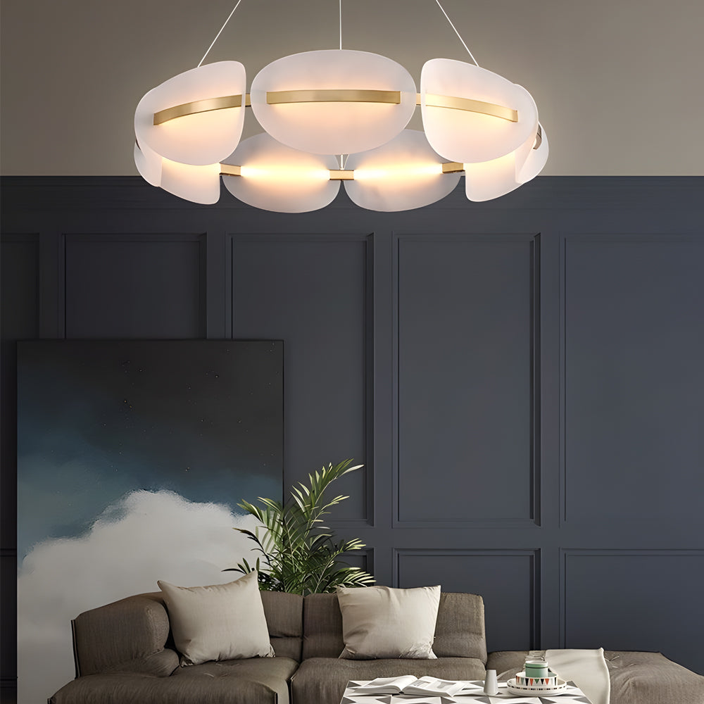 Modern White Acrylic Petal Ring Chandelier with Copper LED Pendant Lighting