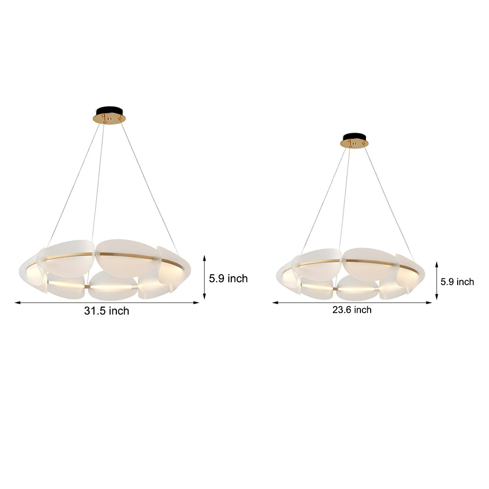 Modern White Acrylic Petal Ring Chandelier with Copper LED Pendant Lighting