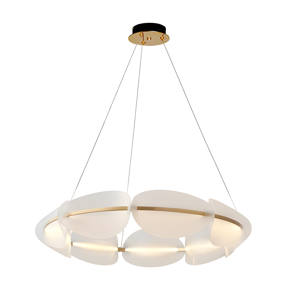 Modern White Acrylic Petal Ring Chandelier with Copper LED Pendant Lighting