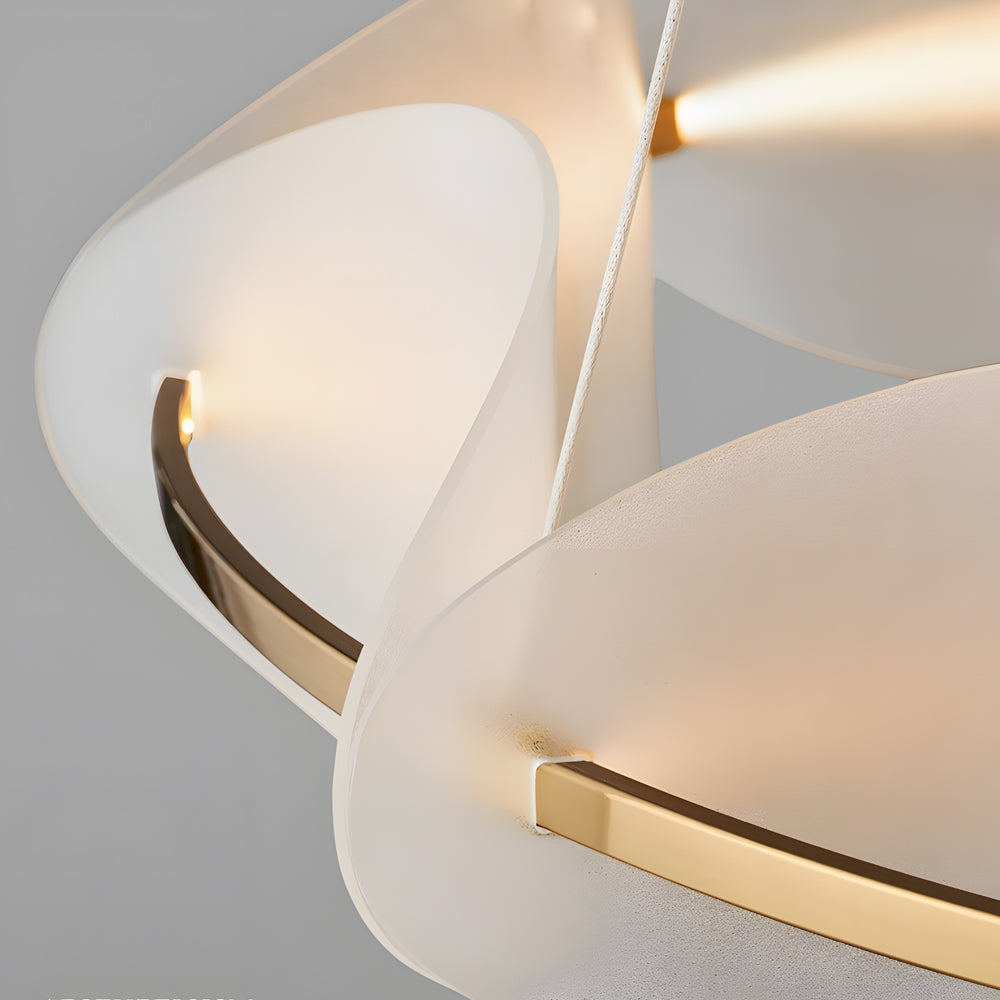 Modern White Acrylic Petal Ring Chandelier with Copper LED Pendant Lighting