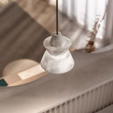 Modern White Alabaster Stone Pendant Light Natural Veining Ceiling Fixture