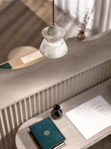 Modern White Alabaster Stone Pendant Light Natural Veining Ceiling Fixture