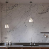 Modern White Alabaster Stone Pendant Light Natural Veining Ceiling Fixture