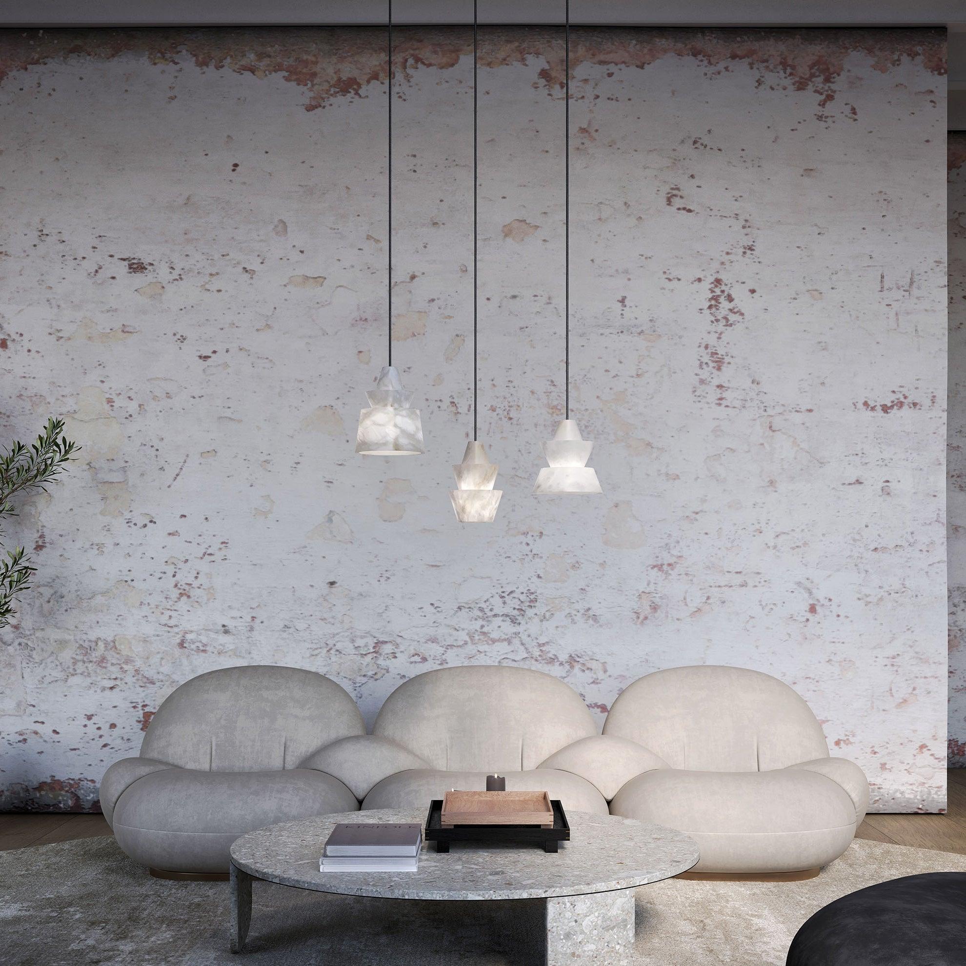 Modern White Alabaster Stone Pendant Light Natural Veining Ceiling Fixture