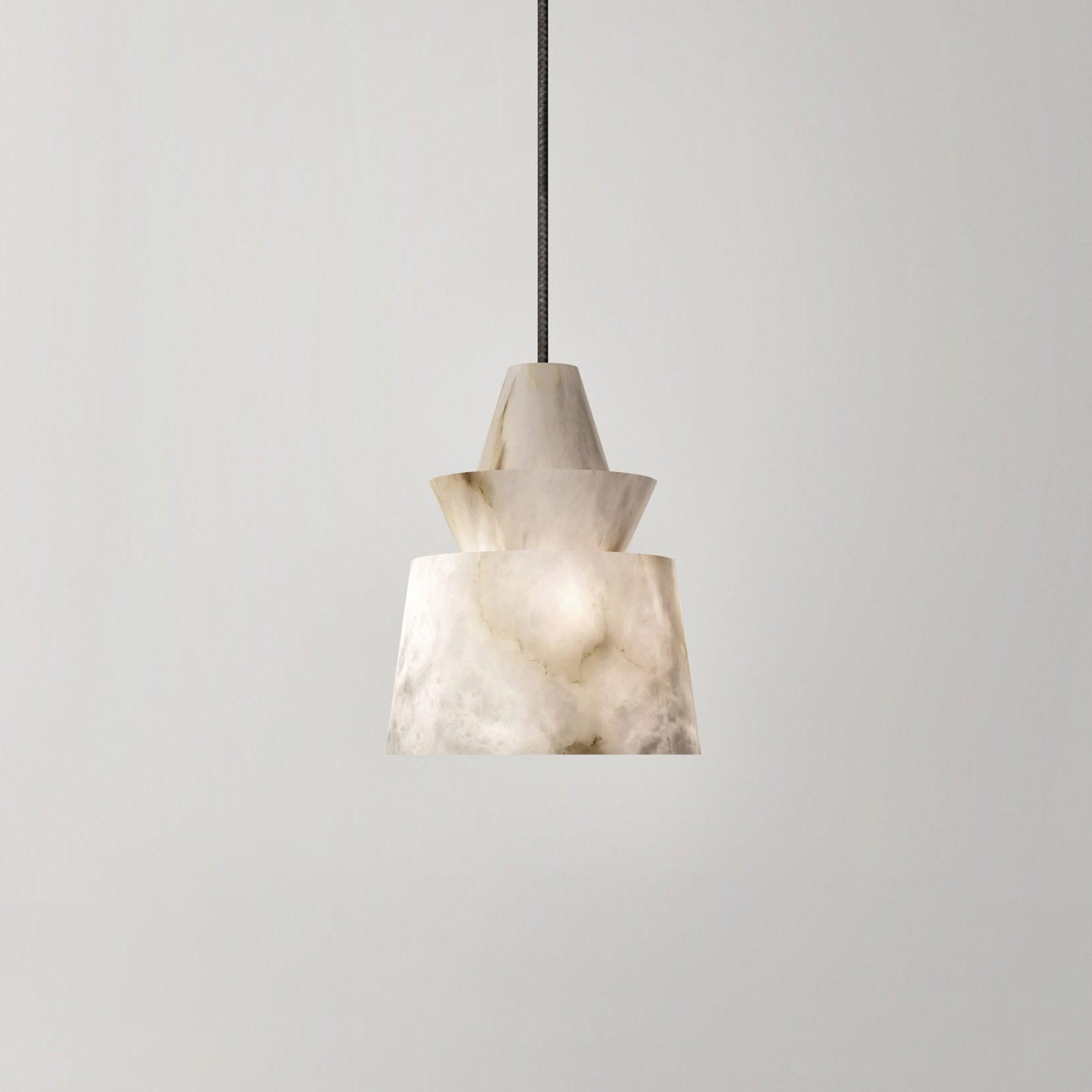 Modern White Alabaster Stone Pendant Light Natural Veining Ceiling Fixture