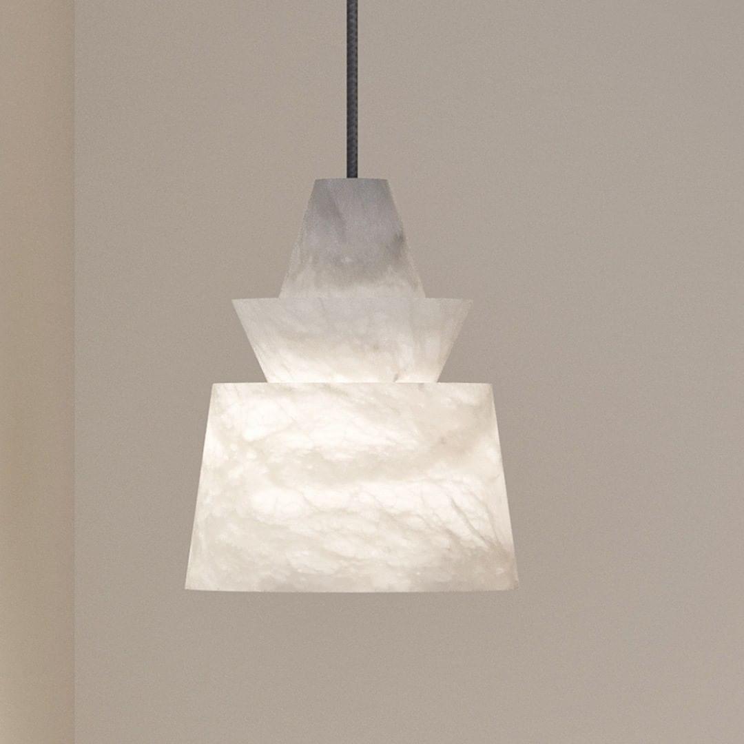 Modern White Alabaster Stone Pendant Light Natural Veining Ceiling Fixture