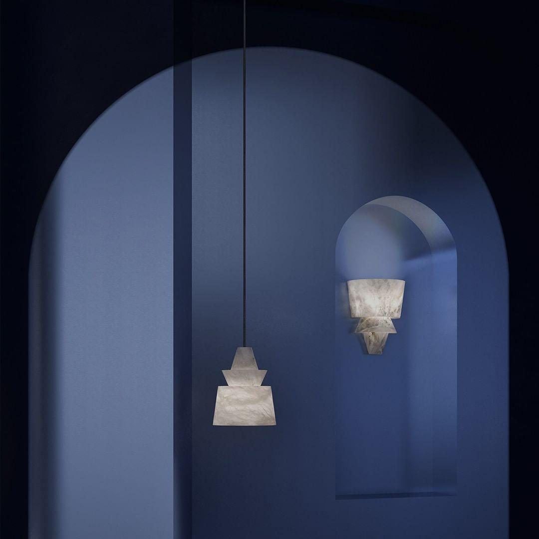 Modern White Alabaster Stone Pendant Light Natural Veining Ceiling Fixture