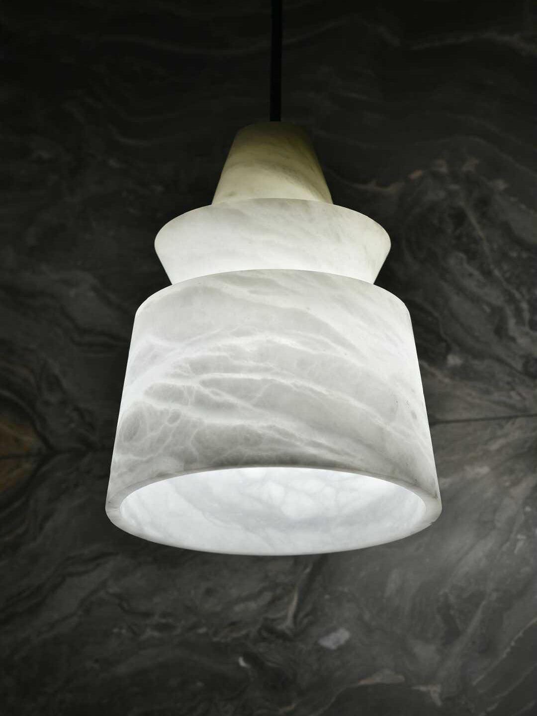 Modern White Alabaster Stone Pendant Light Natural Veining Ceiling Fixture