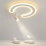 Modern White Arc Flush Mount Ceiling Light with Adjustable Spotlight for Study and Bedroom