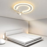 Modern White Arc Flush Mount Ceiling Light with Adjustable Spotlight for Study and Bedroom