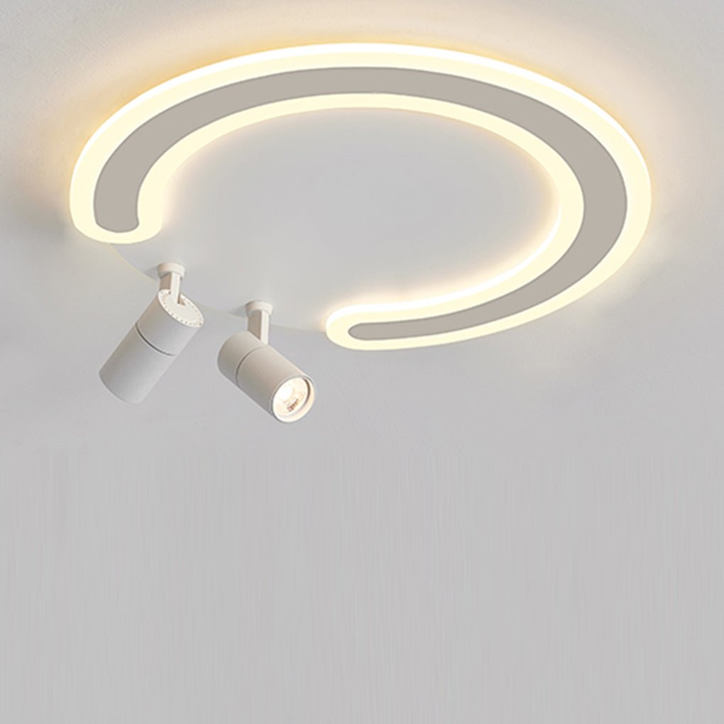 Modern White Arc Flush Mount Ceiling Light with Adjustable Spotlight for Study and Bedroom