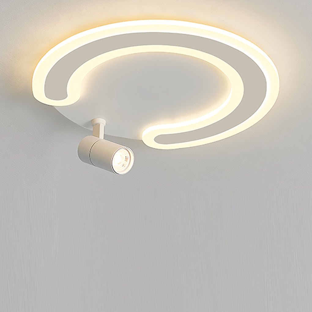 Modern White Arc Flush Mount Ceiling Light with Adjustable Spotlight for Study and Bedroom