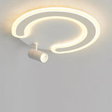 Modern White Arc Flush Mount Ceiling Light with Adjustable Spotlight for Study and Bedroom