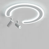 Modern White Arc Flush Mount Ceiling Light with Adjustable Spotlight for Study and Bedroom